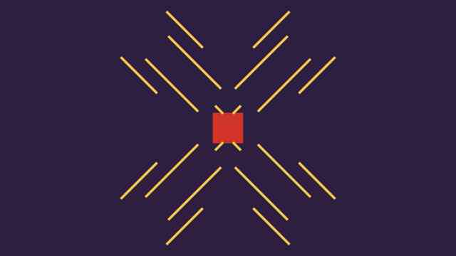 추상 도형 오프너 템플릿, 보라색 배경에 빨간 사각형과 노란 대각선.