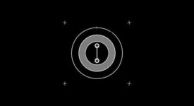 미니멀 로고 공개 템플릿, 깔끔한 기술 디자인, 검정 배경.