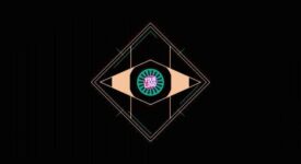 빈티지 아이콘 인트로 템플릿, 아트 데코 스타일 기하학적 눈 모양.