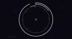 디지털 디스플레이 로고 템플릿, 어두운 배경의 흰색 선으로 된 HUD 원 디자인.